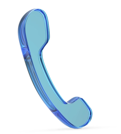 A 3D illustration of a classic blue telephone handset, slightly tilted and isolated on a light grey background.