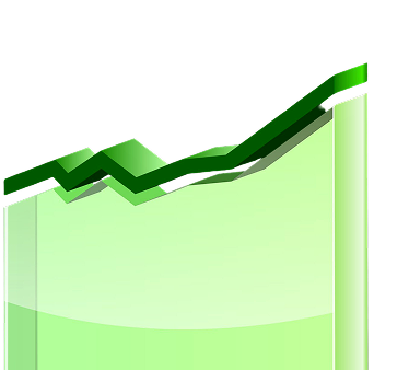 A stylised green 3D graph with an upward-trending line, indicating growth or increase, on a light background.