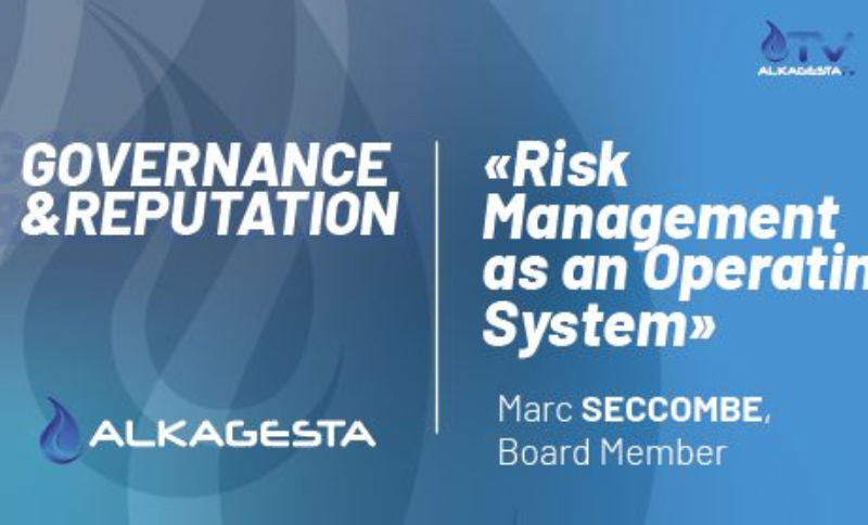 Governance and Reputation – Risk Management as an Operating System presentation banner featuring Alkagesta branding and board member Marc Seccombe.