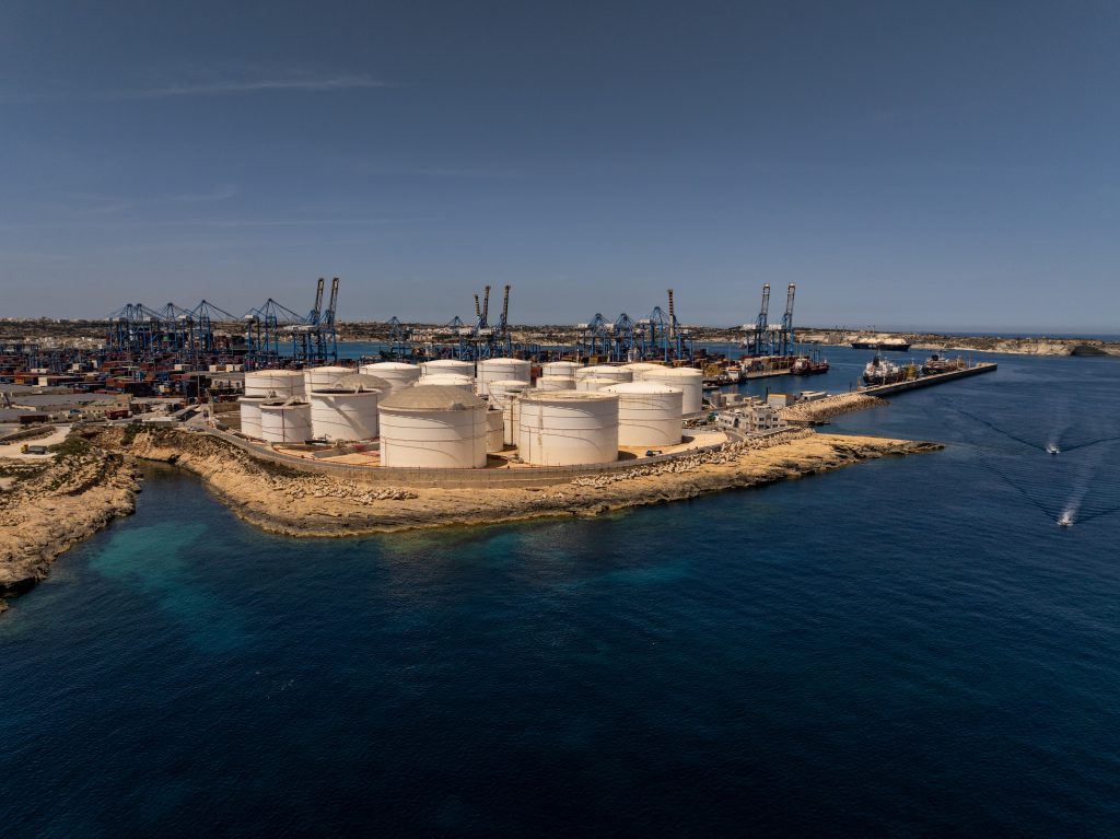 oil storage terminal and port infrastructure with fuel tanks and shipping operations