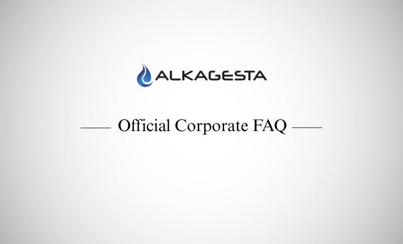 Alkagesta logo above the text “Official Corporate FAQ” on a light gray background.