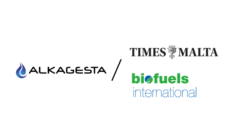 Logos of Alkagesta, Times of Malta, and Biofuels International displayed in a row on a white background, separated by a slash symbol.