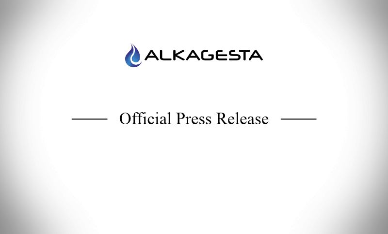 Alkagesta logo above the words Official Press Release on a white background with simple black lines on each side of the text.